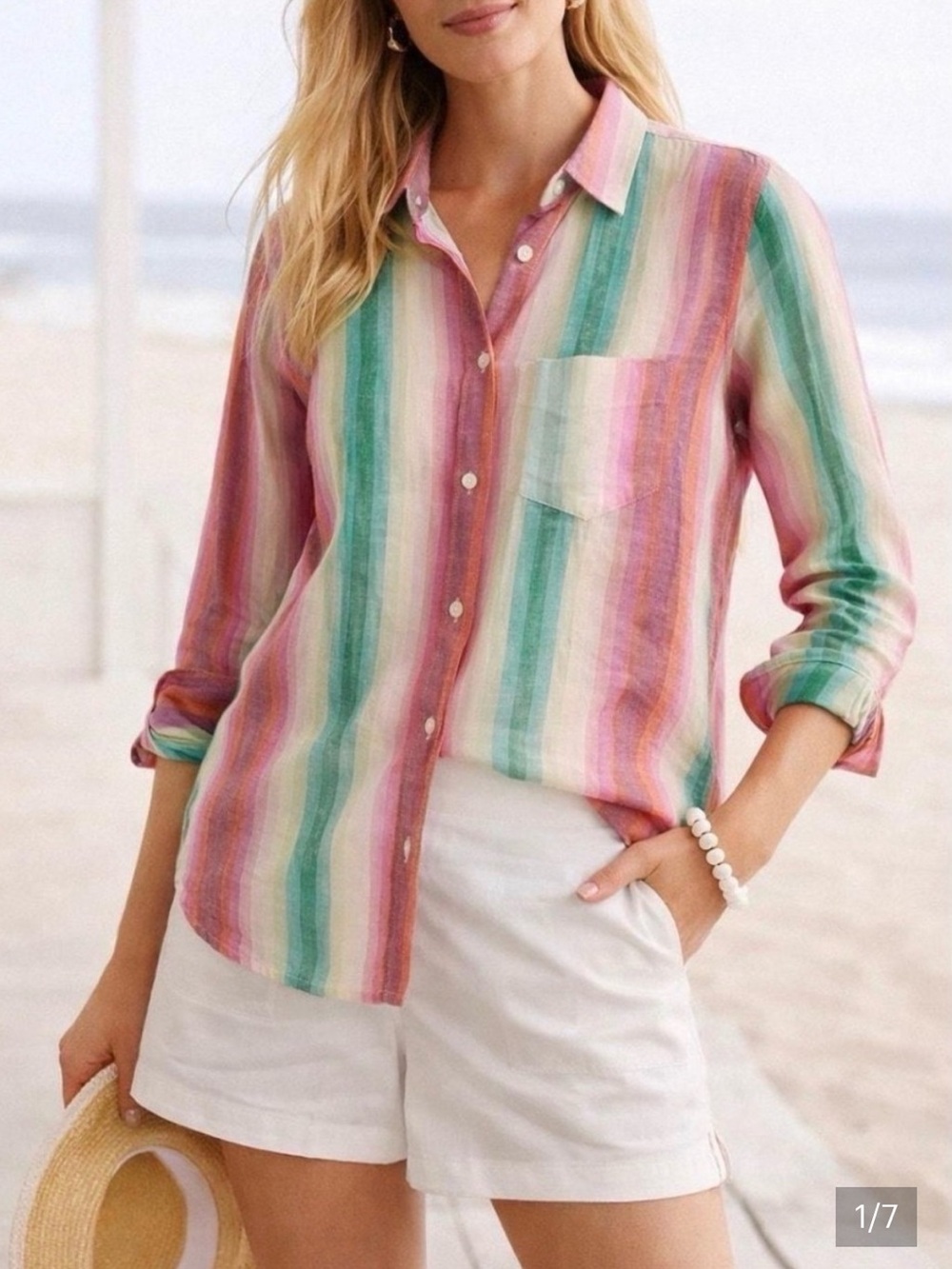 J crew linen cotton striped rainbow shirt EUC size 4 small